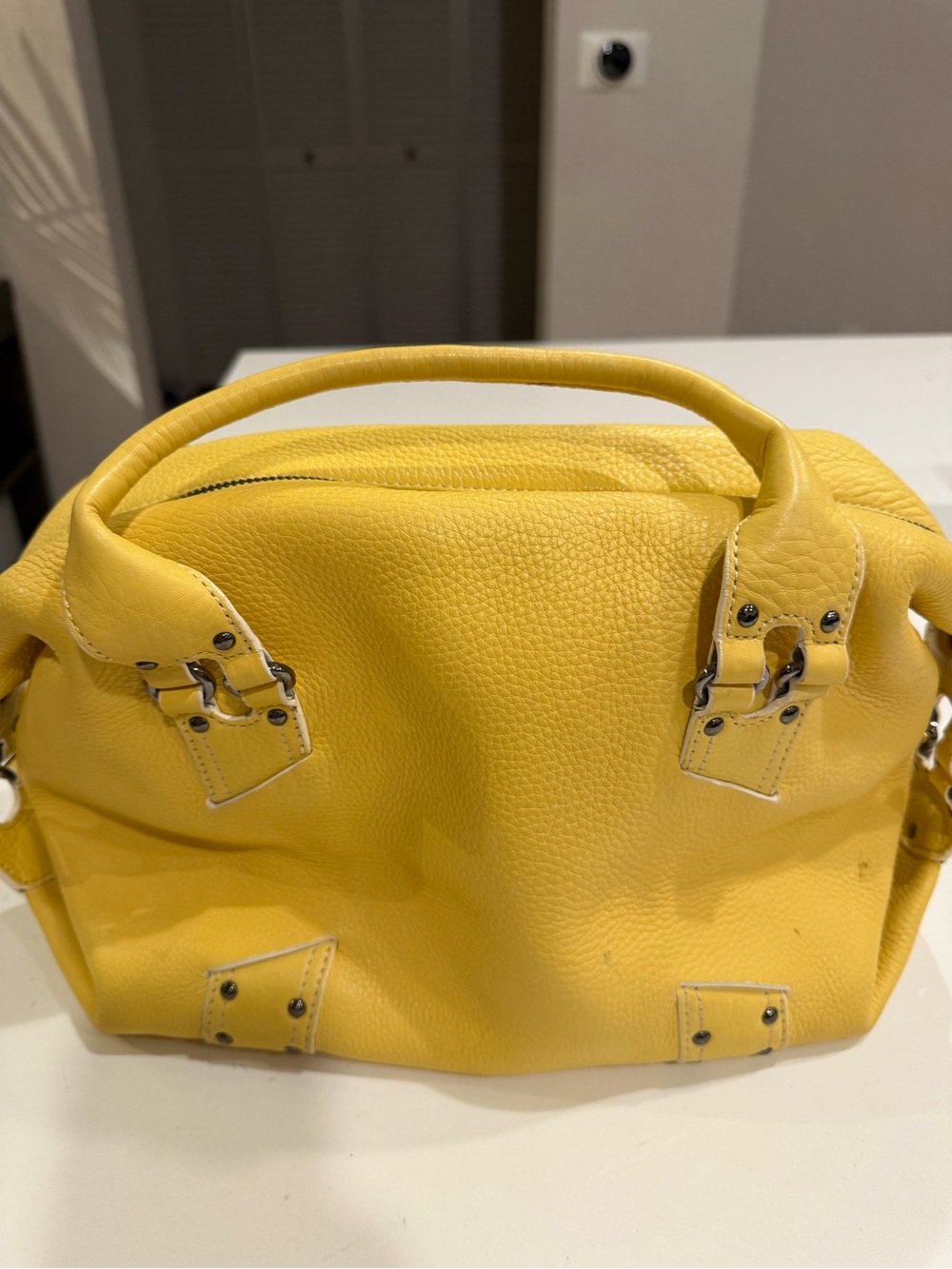 Cole Haan Yellow Soft Pebbled Leather Top-Handle Satchel